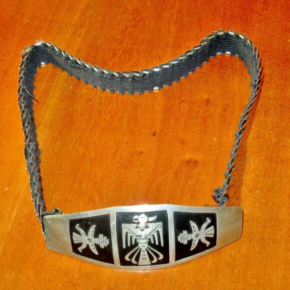 Vintage Nickel Silver Native American Style Thunderbird Buckle w Stretch Belt main image 7